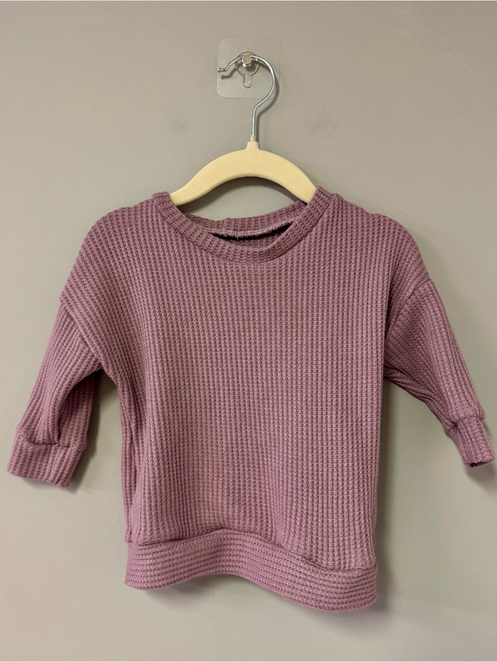 Girls' Mauve Waffle-Knit Long Sleeve Top